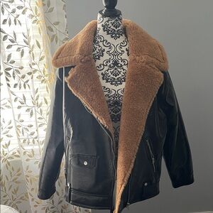 Topshop Black and Tan Aviator style jacket